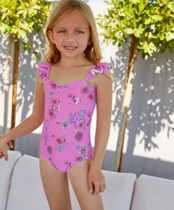 Kids Garden Pink Ruffle Shoulder One Piece (FINAL SALE)*PQ Swim Best Sale