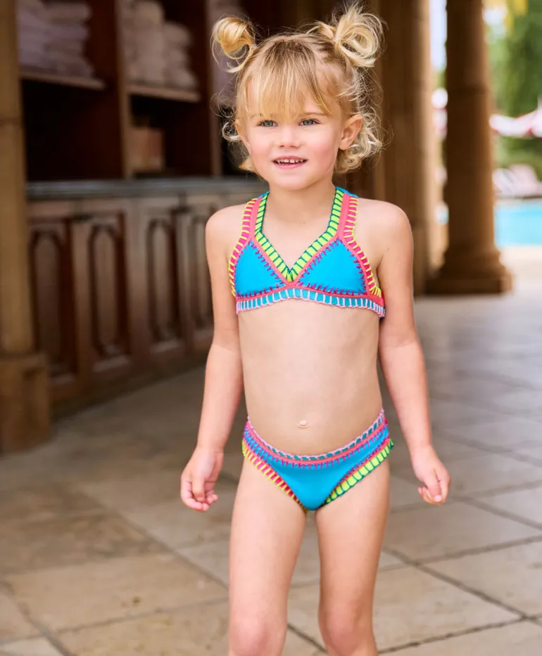 Kids Turquoise Rainbow Embroidered Bikini*PQ Swim New