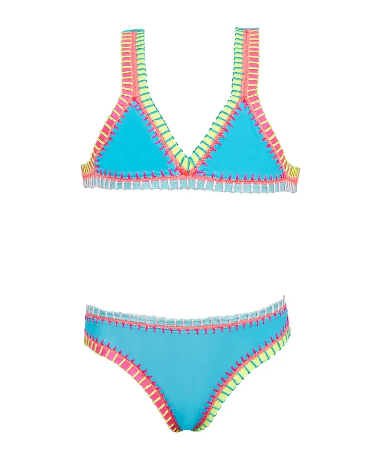 Kids Turquoise Rainbow Embroidered Bikini*PQ Swim New